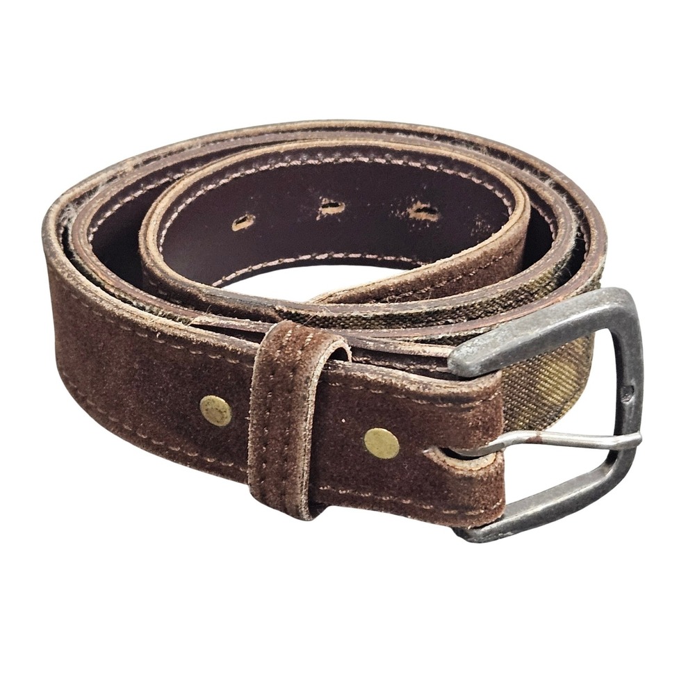 AA&E Leathercraft Belt‎ Mens 36 Brown Suede Camo Fabric Rugged Workwear Outdoor